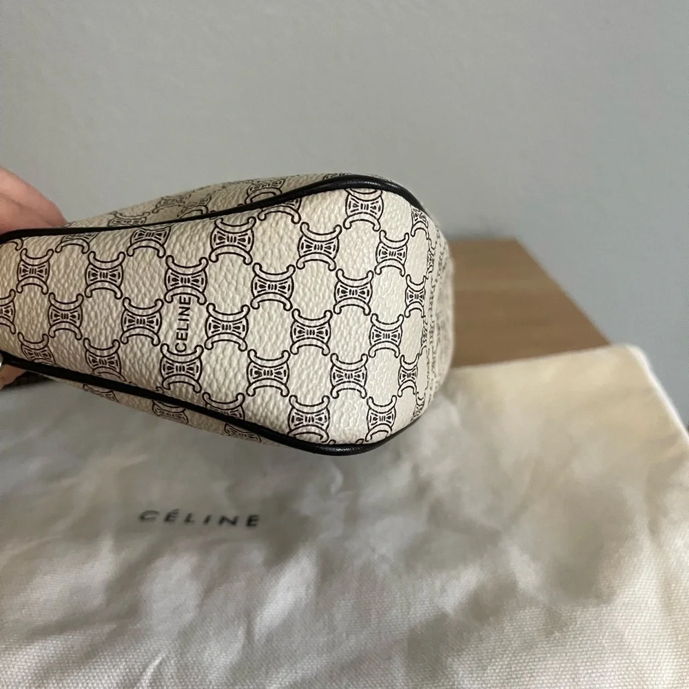 CELINE Macadam Triomphe Monogram Pochette Shoulder Bag- Vintage Off White Brown - Picture 9 of 12